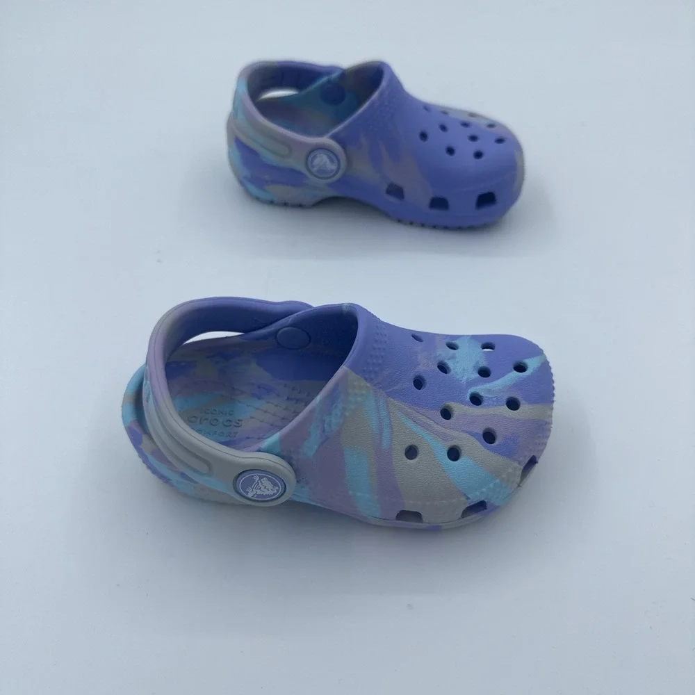 Crocs Girls Classic Lavender Purple Marbled  Tie Dye Clog Toddler Size  7